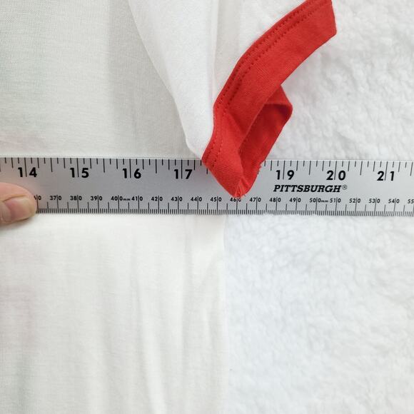 Paper Crane Santa Graphic Shirt Womens Medium Ringer Don't Stop Believing - Picture 7 of 9